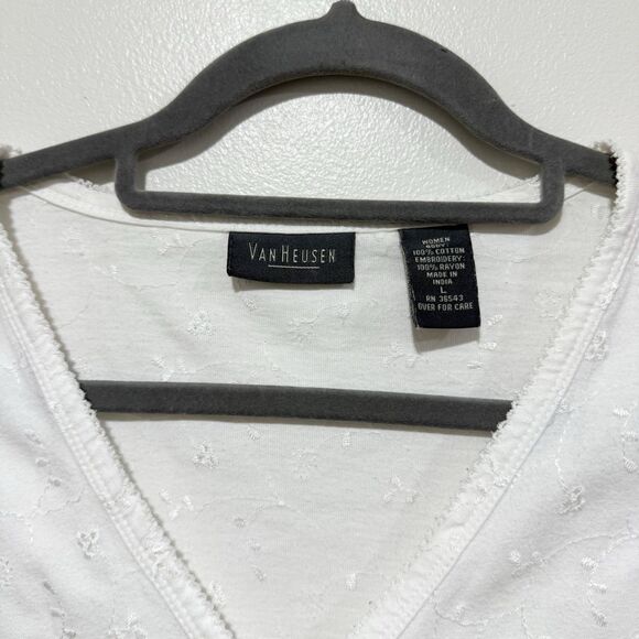 Van Heusen White Floral Eyelet Button Front Cardigan Sweater Women Size Large - Picture 2 of 6